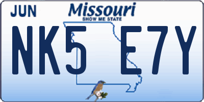 MO license plate NK5E7Y