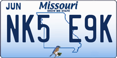 MO license plate NK5E9K