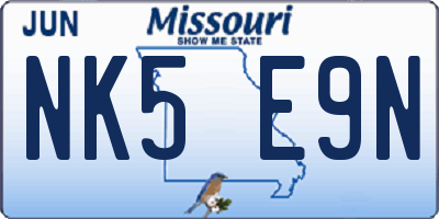 MO license plate NK5E9N