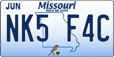 MO license plate NK5F4C