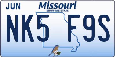 MO license plate NK5F9S