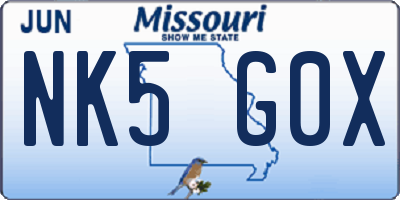 MO license plate NK5G0X