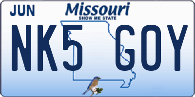 MO license plate NK5G0Y