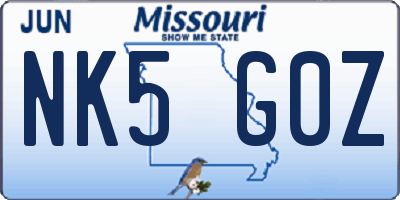 MO license plate NK5G0Z
