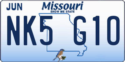 MO license plate NK5G1O
