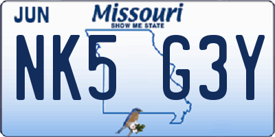 MO license plate NK5G3Y