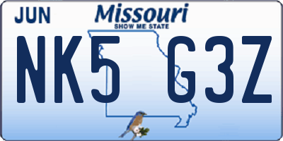 MO license plate NK5G3Z