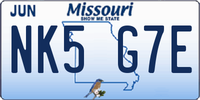MO license plate NK5G7E