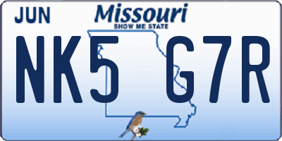MO license plate NK5G7R