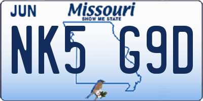 MO license plate NK5G9D