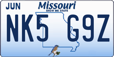 MO license plate NK5G9Z