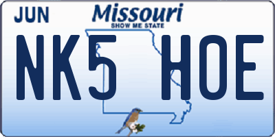 MO license plate NK5H0E