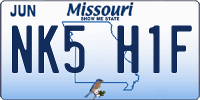 MO license plate NK5H1F