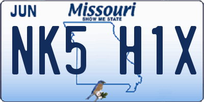 MO license plate NK5H1X