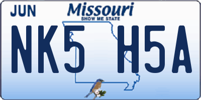 MO license plate NK5H5A