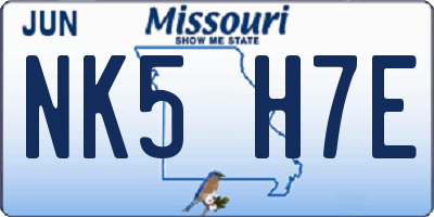 MO license plate NK5H7E