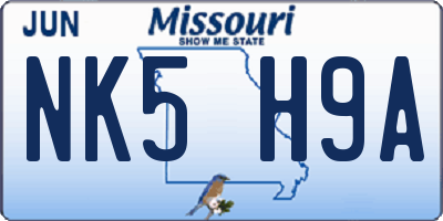 MO license plate NK5H9A
