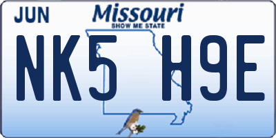 MO license plate NK5H9E