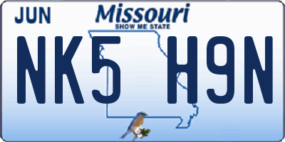 MO license plate NK5H9N