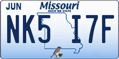 MO license plate NK5I7F
