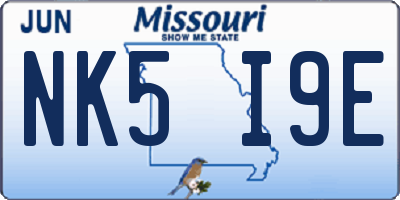 MO license plate NK5I9E