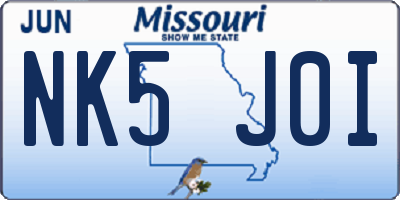 MO license plate NK5J0I