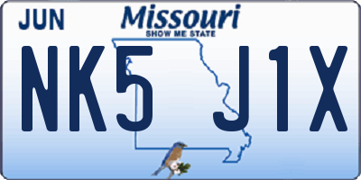 MO license plate NK5J1X