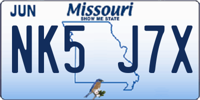 MO license plate NK5J7X