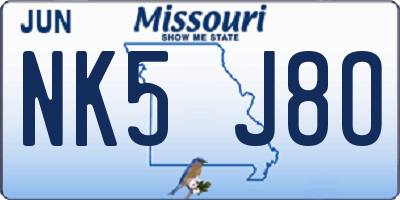 MO license plate NK5J8O