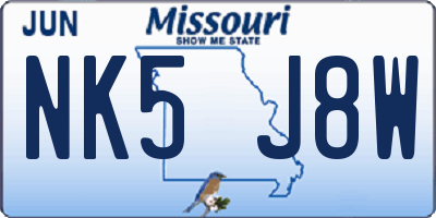 MO license plate NK5J8W