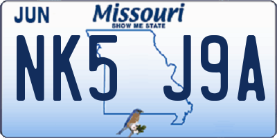 MO license plate NK5J9A
