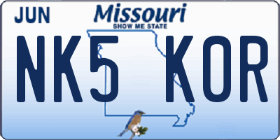 MO license plate NK5K0R