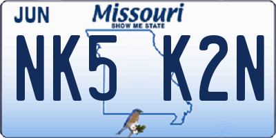 MO license plate NK5K2N