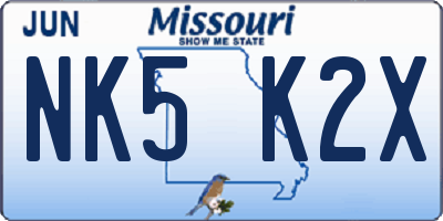 MO license plate NK5K2X