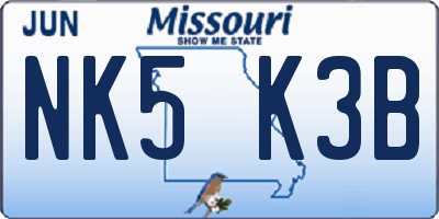 MO license plate NK5K3B