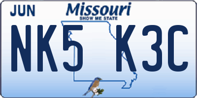 MO license plate NK5K3C
