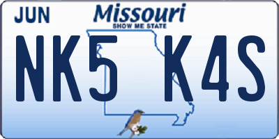 MO license plate NK5K4S