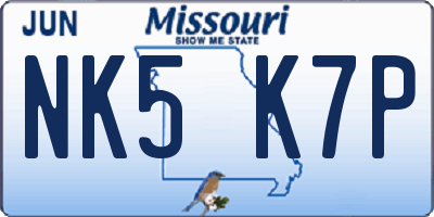 MO license plate NK5K7P