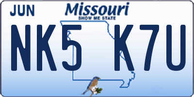 MO license plate NK5K7U