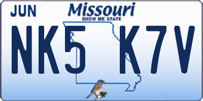 MO license plate NK5K7V