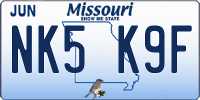 MO license plate NK5K9F