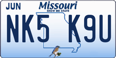 MO license plate NK5K9U
