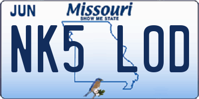 MO license plate NK5L0D