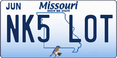 MO license plate NK5L0T