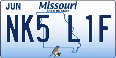 MO license plate NK5L1F