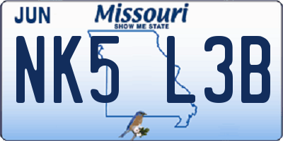 MO license plate NK5L3B