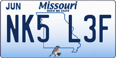 MO license plate NK5L3F