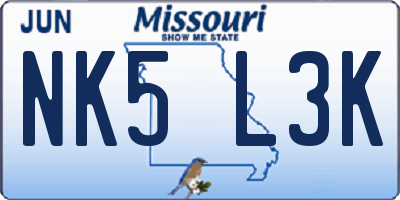 MO license plate NK5L3K