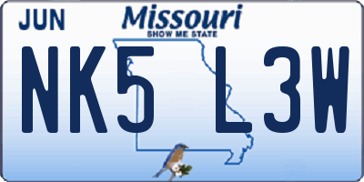 MO license plate NK5L3W