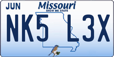 MO license plate NK5L3X